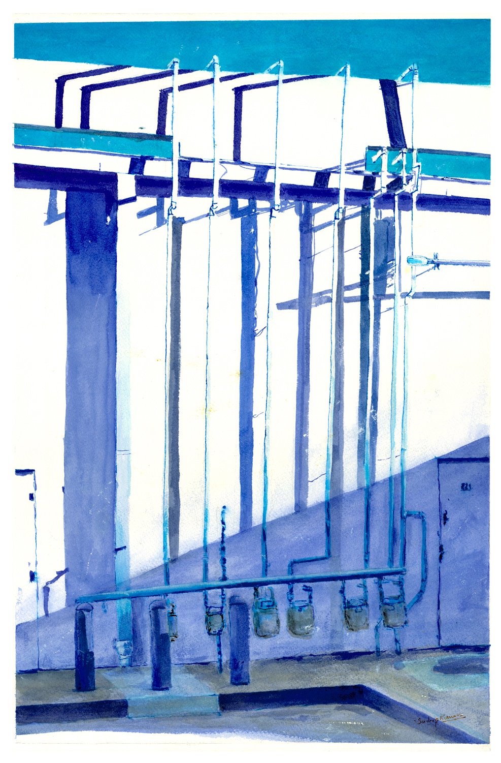 Blue watercolor painting