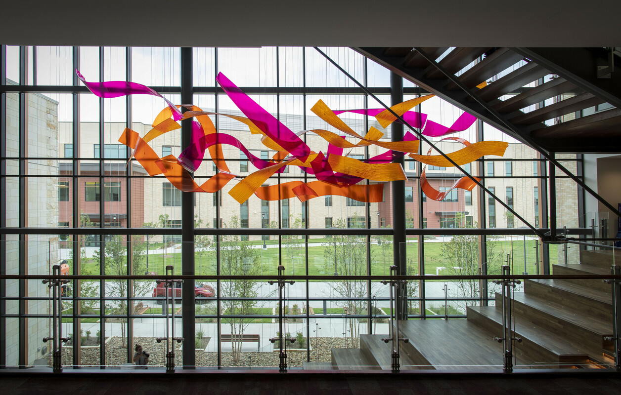 Interior photo of stariwell on the Wylie Campus