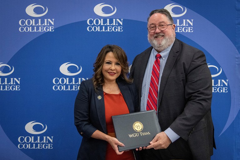 Linda Battles, chancellor of WGU Texas and Collin College District President Dr. Neil Matkin